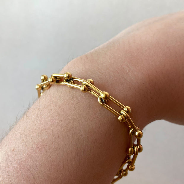 Steel Medium Links Golden Bracelet