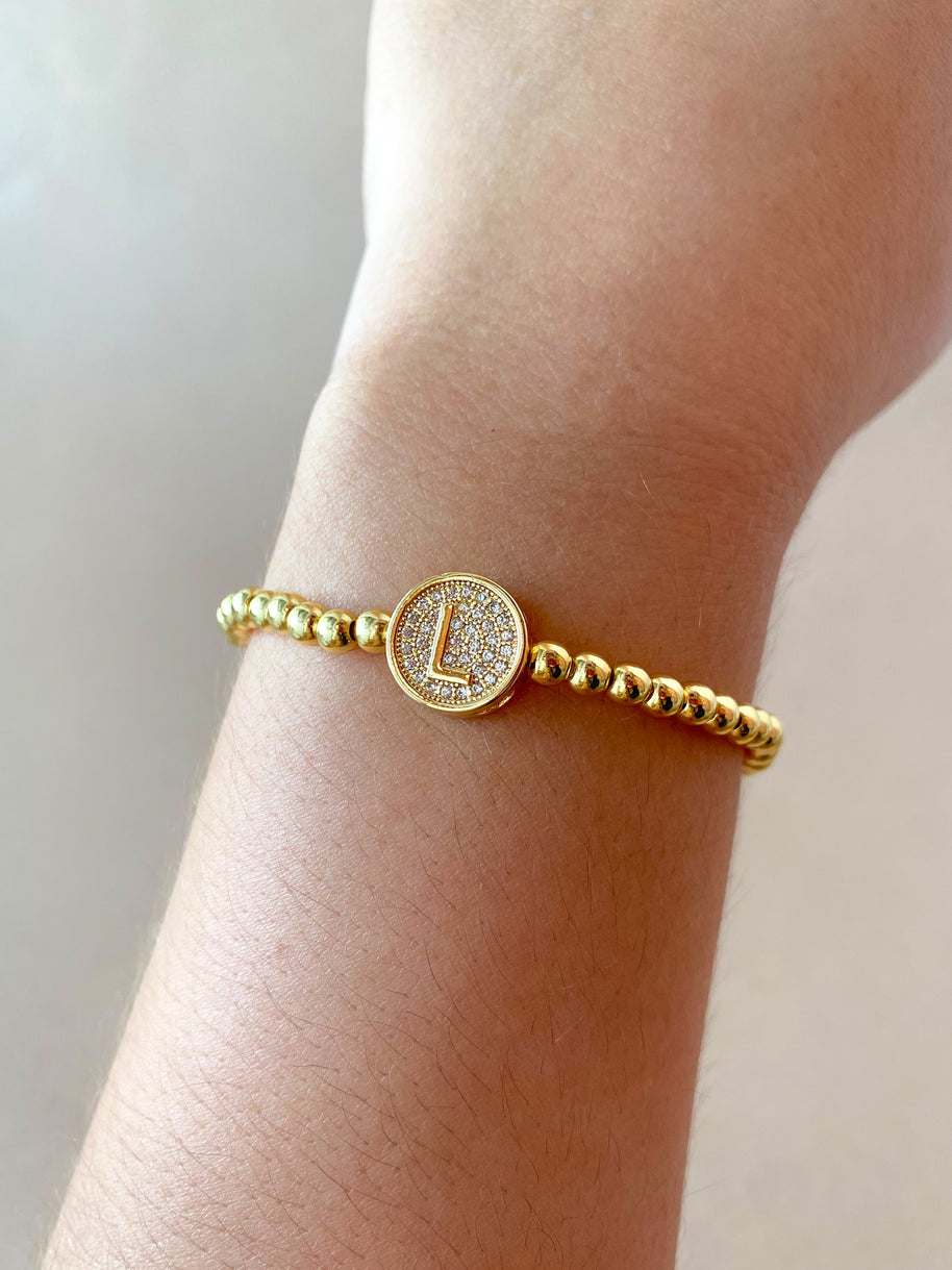 Initials Circular Crystal Golden Elastic Bracelets