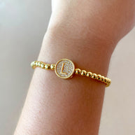Initials Circular Crystal Golden Elastic Bracelets