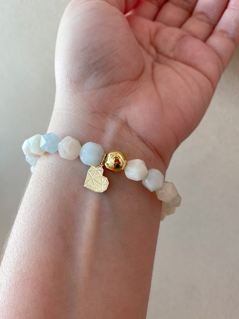 Clear & Baby Blue Gems Beads Elastic Bracelet