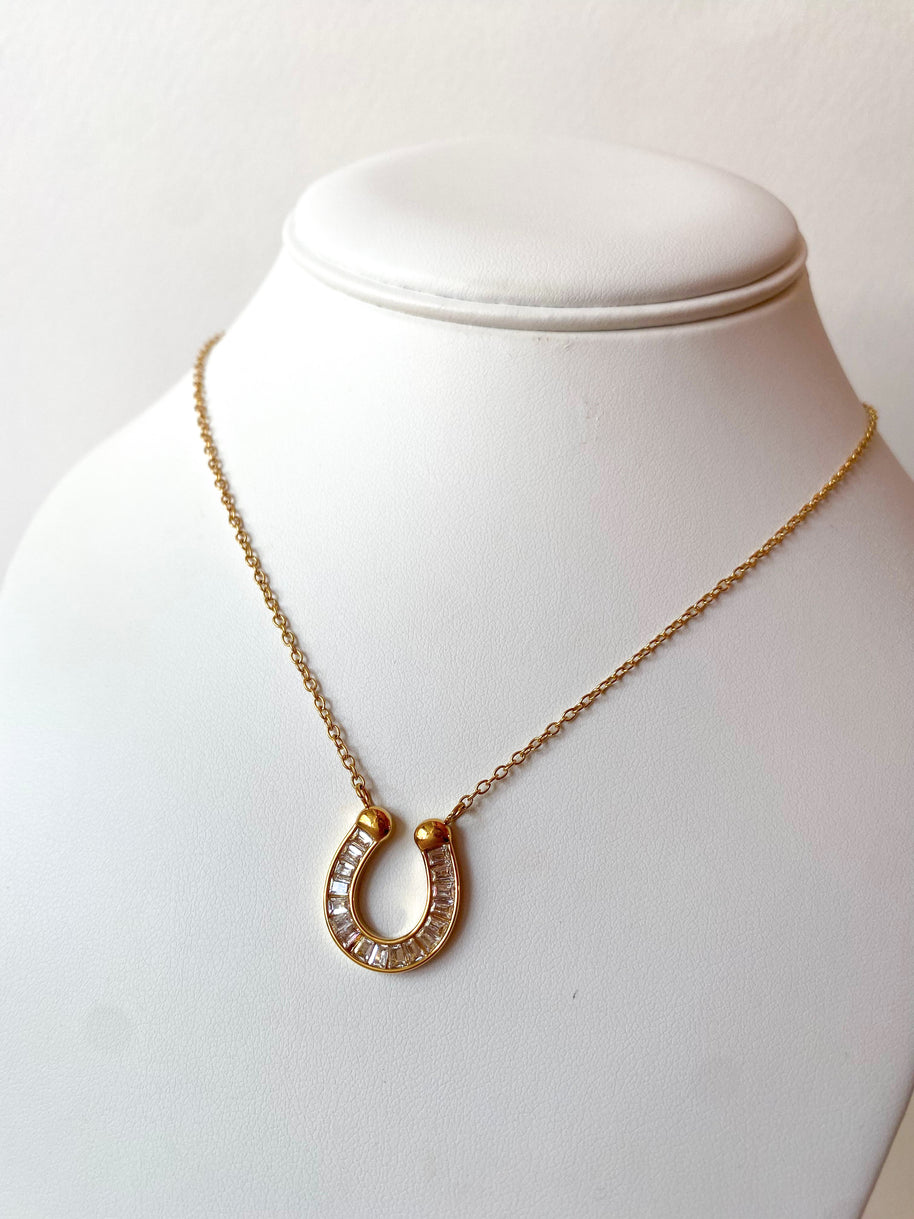 Lucky Horseshoe Crystal Charm Steel Necklace