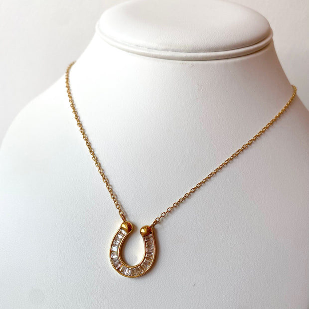 Lucky Horseshoe Crystal Charm Steel Necklace