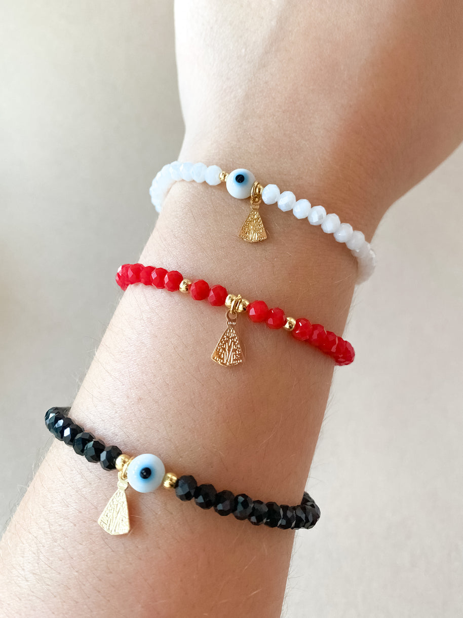 White, Red & Black 🧿 and Virgin of the Valley Thread Adjustable Bracelet