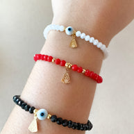 White, Red & Black 🧿 and Virgin of the Valley Thread Adjustable Bracelet