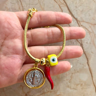 Pulsera Amuleto St Benito Tuerca Amarilla
