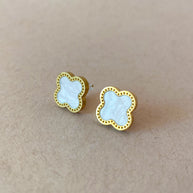 Mother of Pearl White Clover Steel Earrings