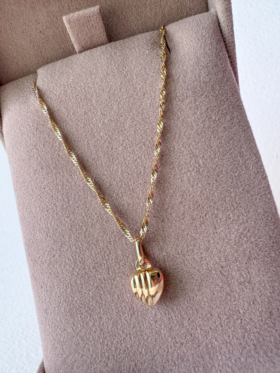 Singapure Chain 14k Solid Gold Necklace with little heart