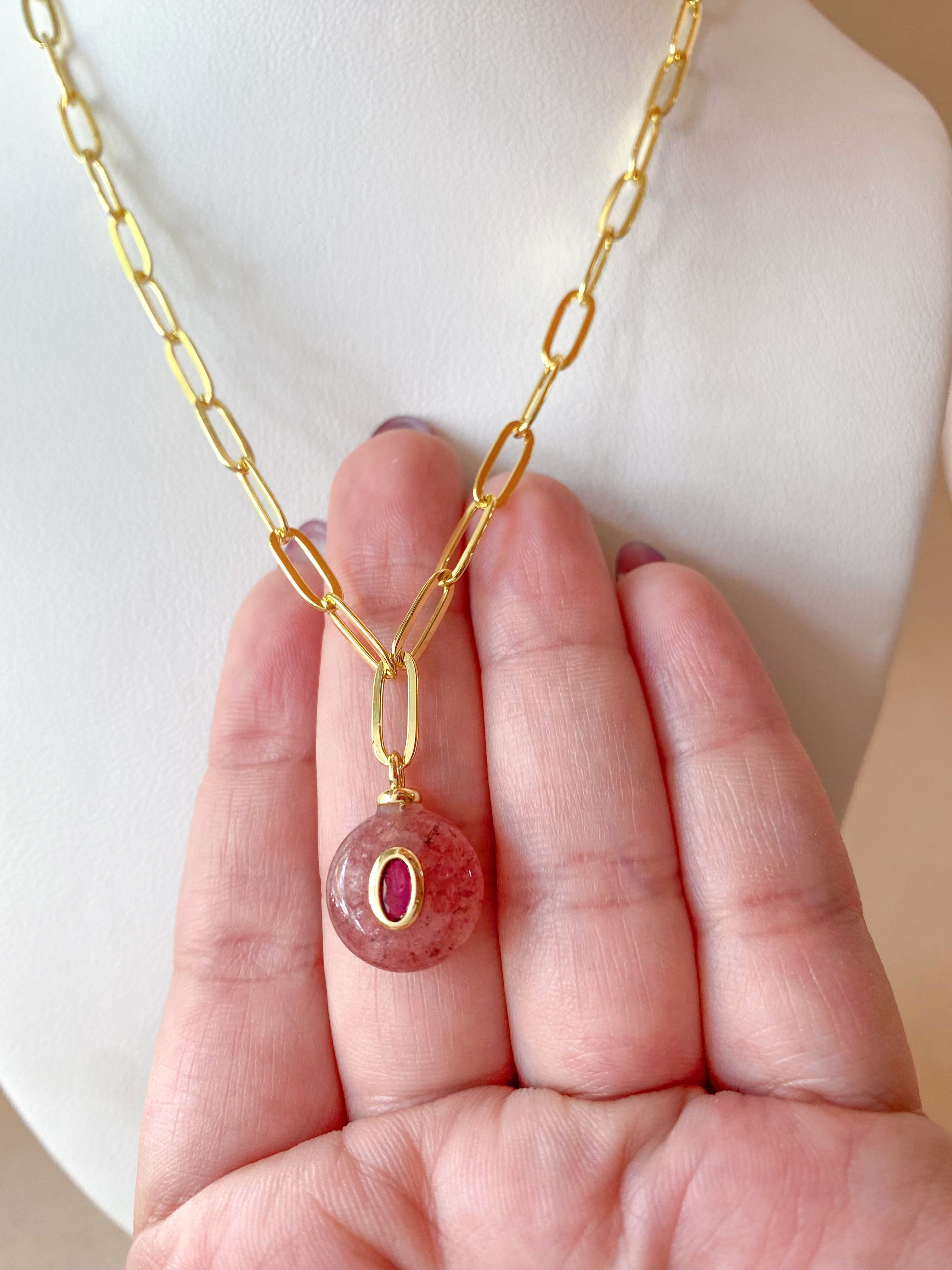 Pink and Yellow Quartz Stones Papers Clip Style Necklace
