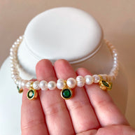 Pearls and Green Crystal Necklace