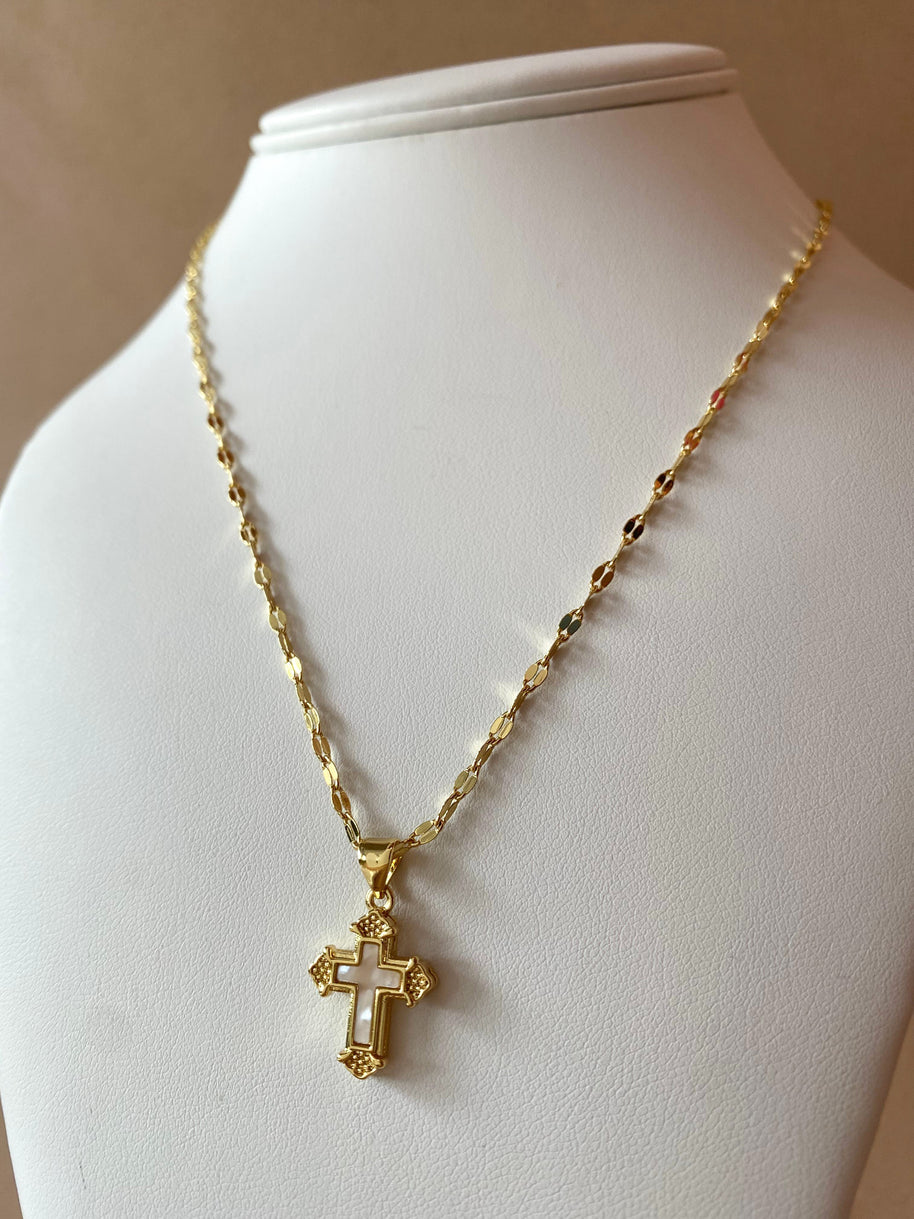Little Mother of Pearl Cross Necklace