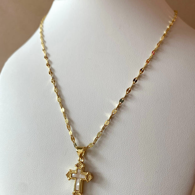 Little Mother of Pearl Cross Necklace