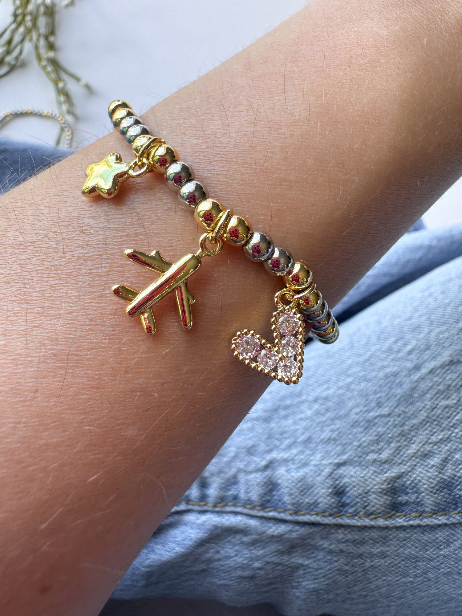 Airplane + ⭐️ & Heart 🤍 Elastic Bracelet