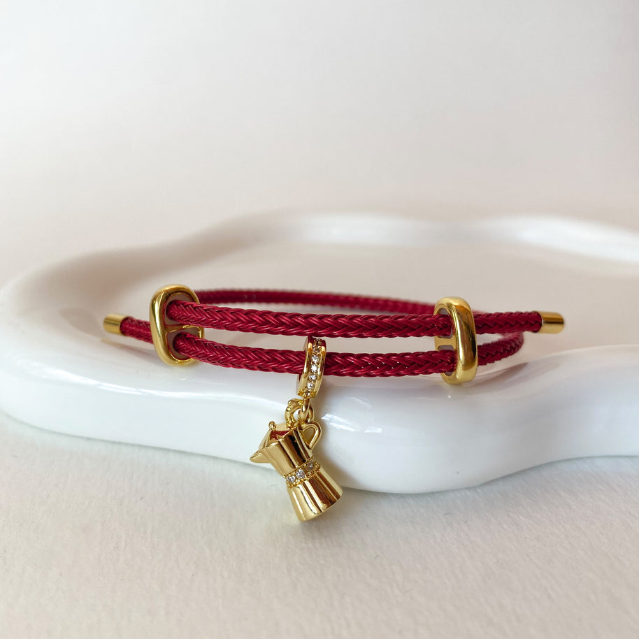 Golden Coffee Greca in Red Adjustable Bracelet