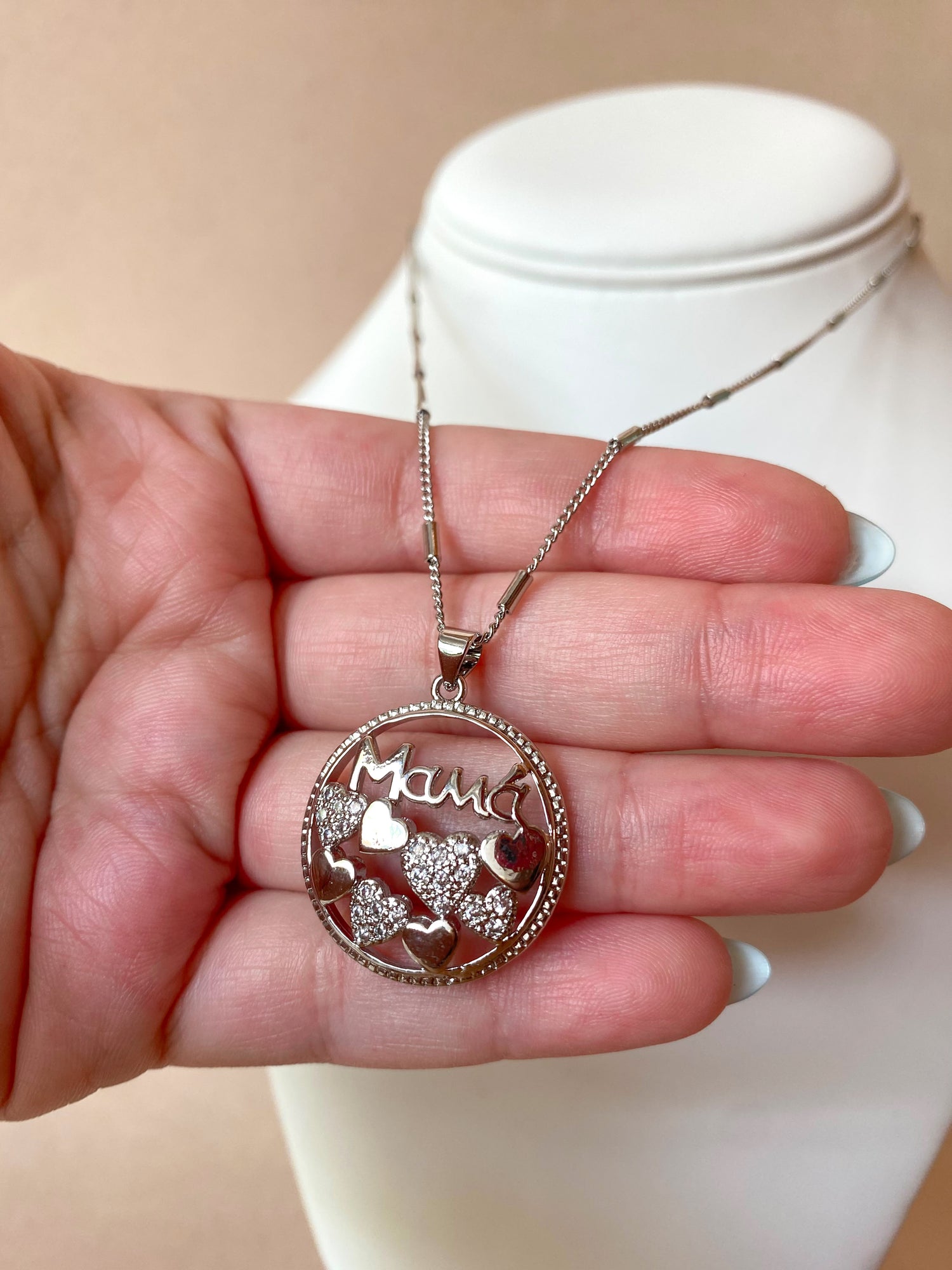 Silver Circular Mama Necklace