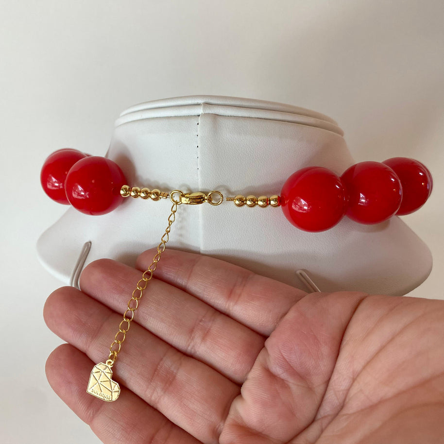 Acrylic Red Gumball Bead with Black Heart Necklace