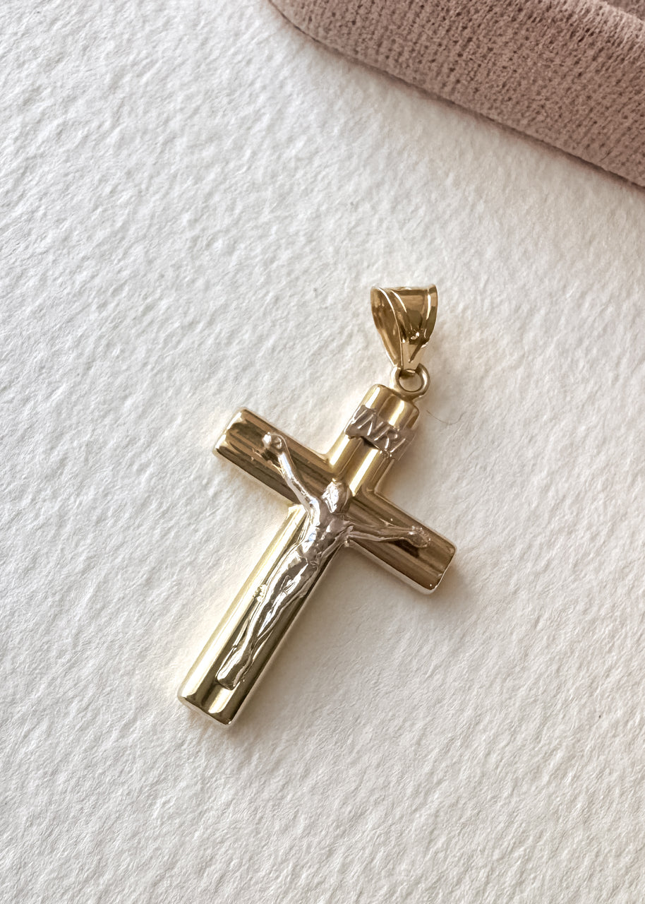 2 Tones Cross 18k Solid Gold Charm