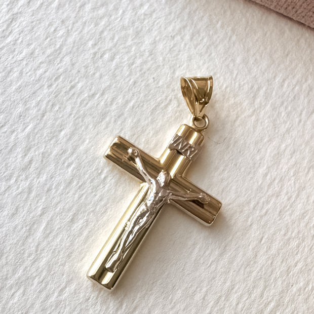 2 Tones Cross 18k Solid Gold Charm