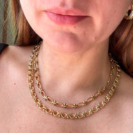 Oval or Round Classic Golden Steel Links Chain Necklaces