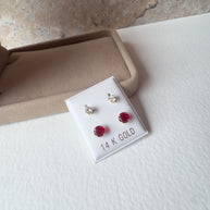 Red and Clear 2 in 1 Double 14K Solid Gold Earrings