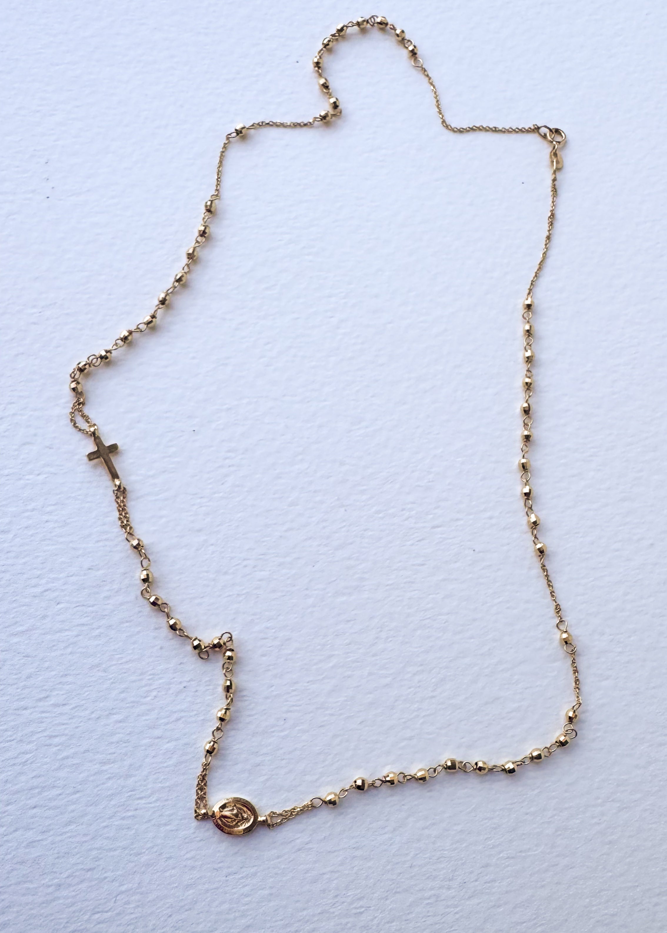 Miracle Virgin Cross 18k Solid Gold (750) Rosary Necklace