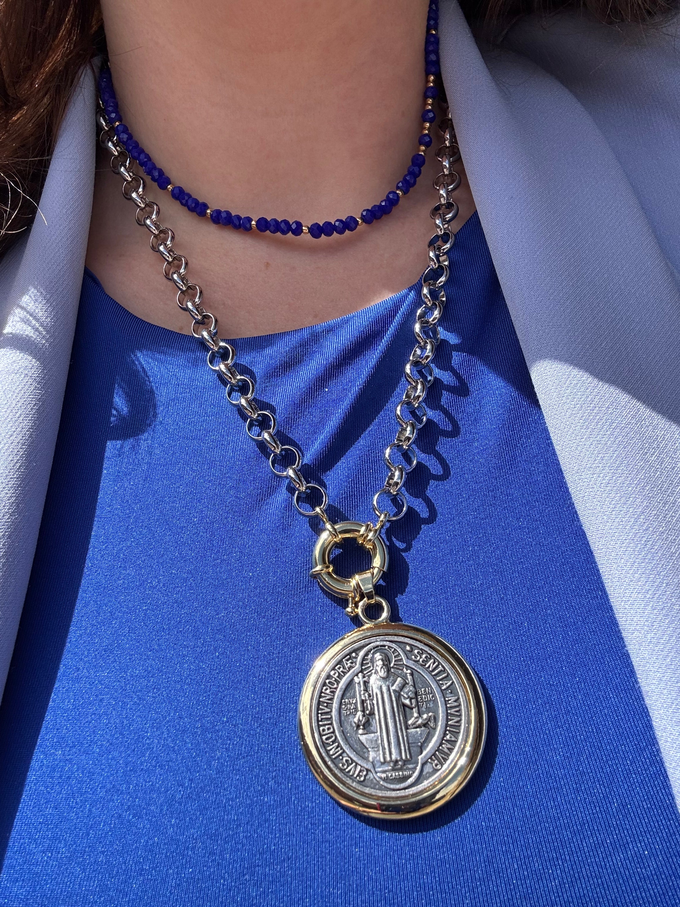 Big St. Benedict Medal 2 Gold Necklace