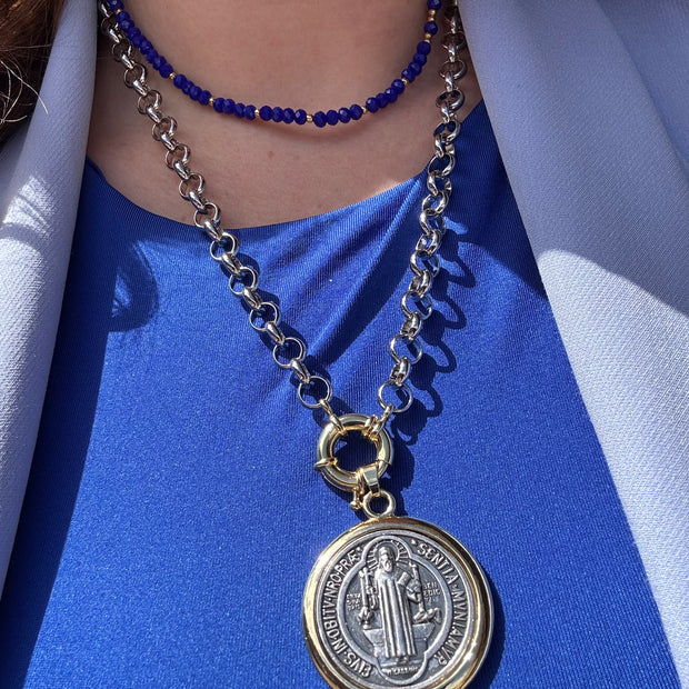 Big St. Benedict Medal 2 Gold Necklace
