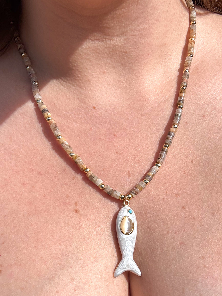 Australian Zebra Stone Necklace with Fish
