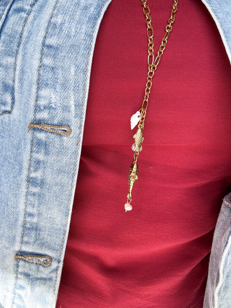 Large Fish & Coral Steel Necklace