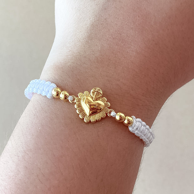 Heart of Jesus White Thread Adjustable Bracelet