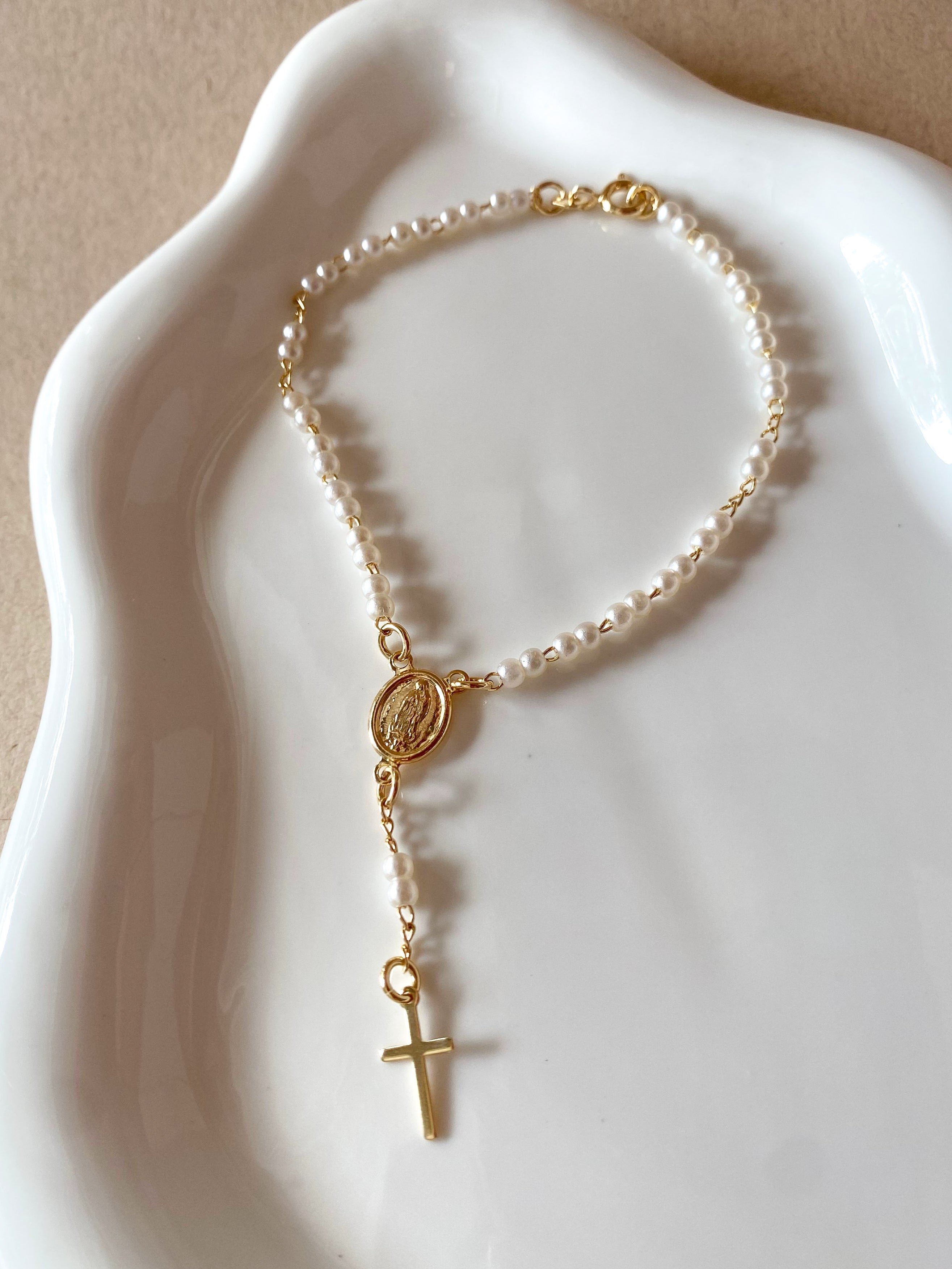 Guadalupe Virgin Pearls Rosary Bracelet