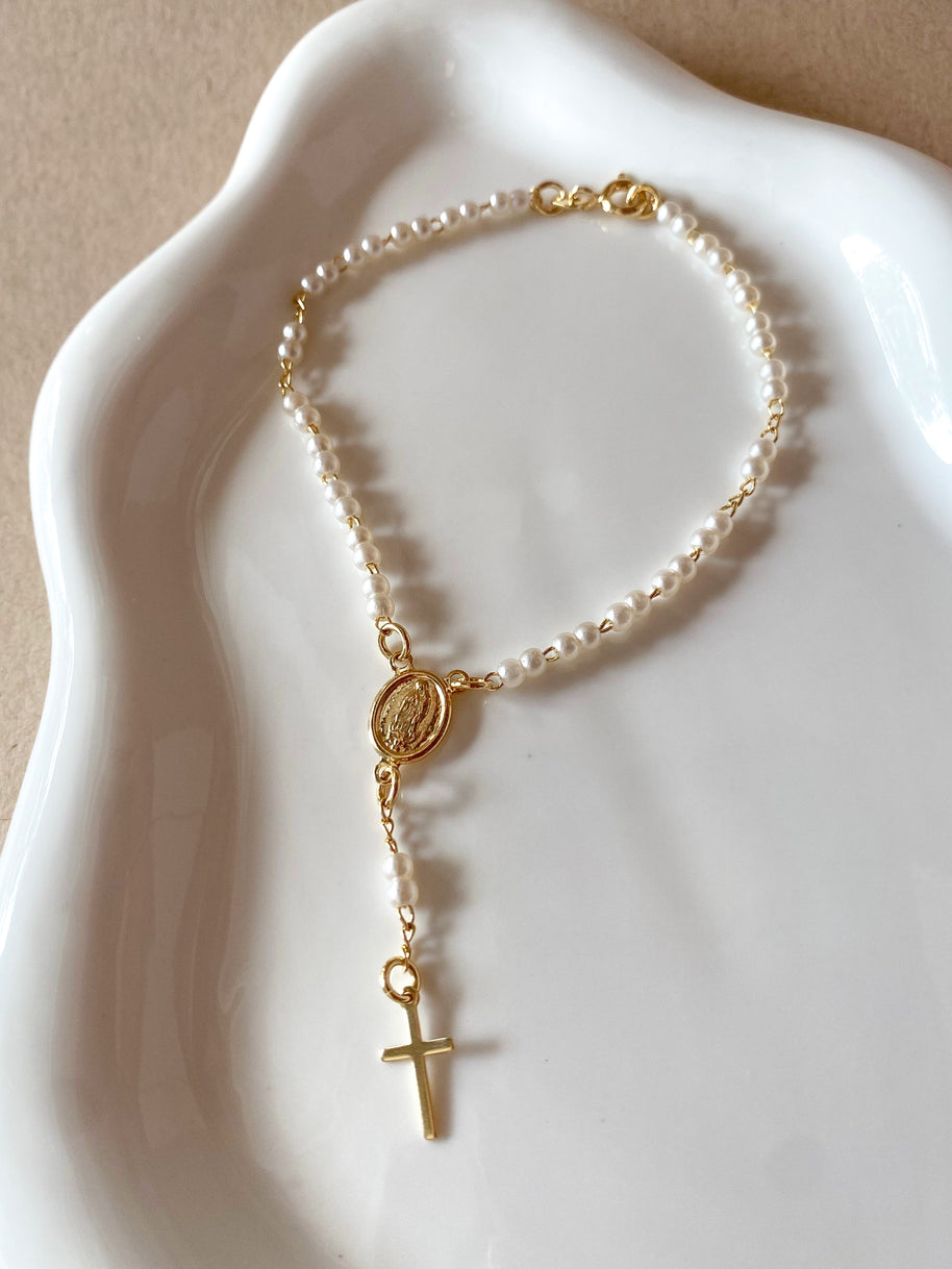 Guadalupe Virgin Pearls Rosary Bracelet