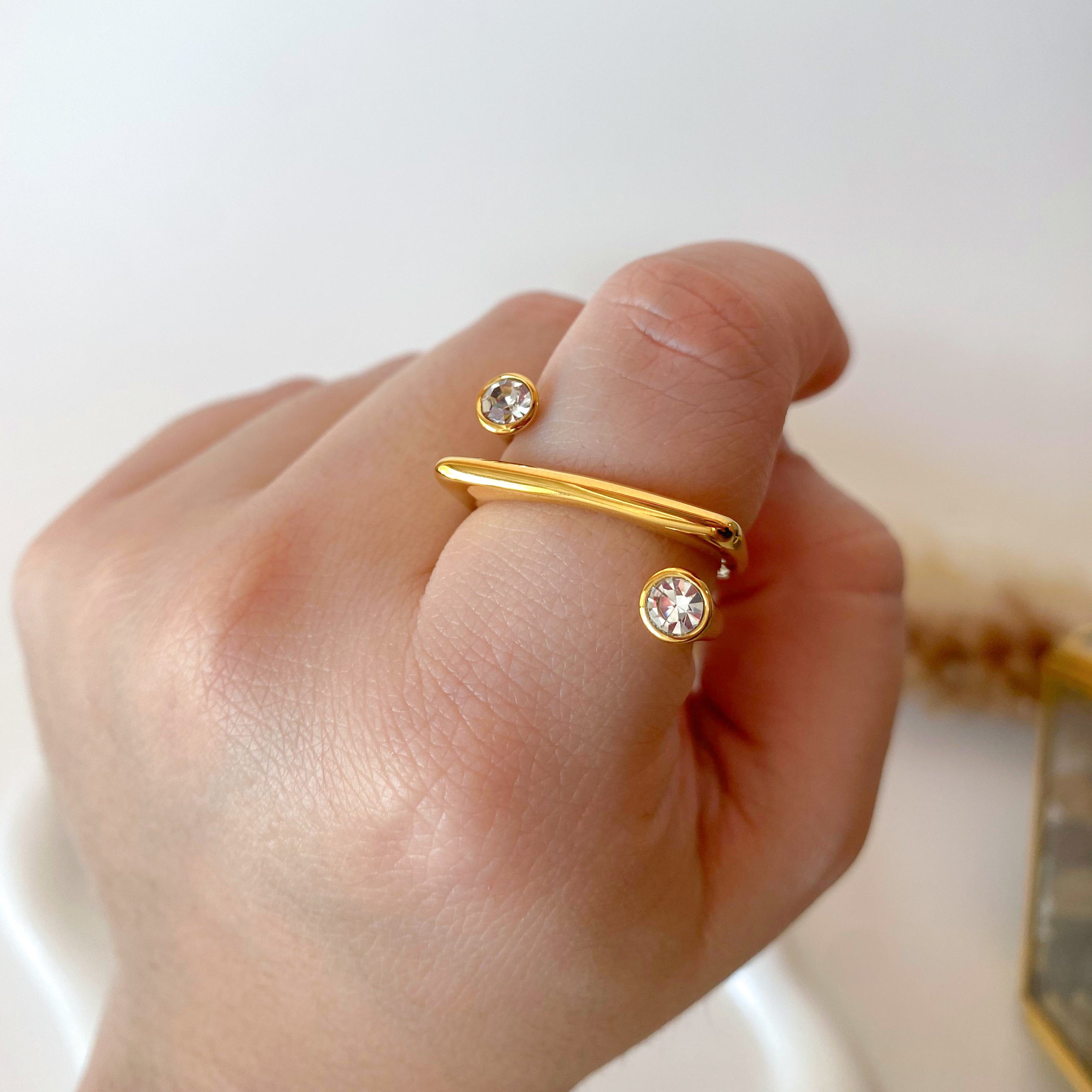 Golden Zircon Open Adjustable Steel Ring