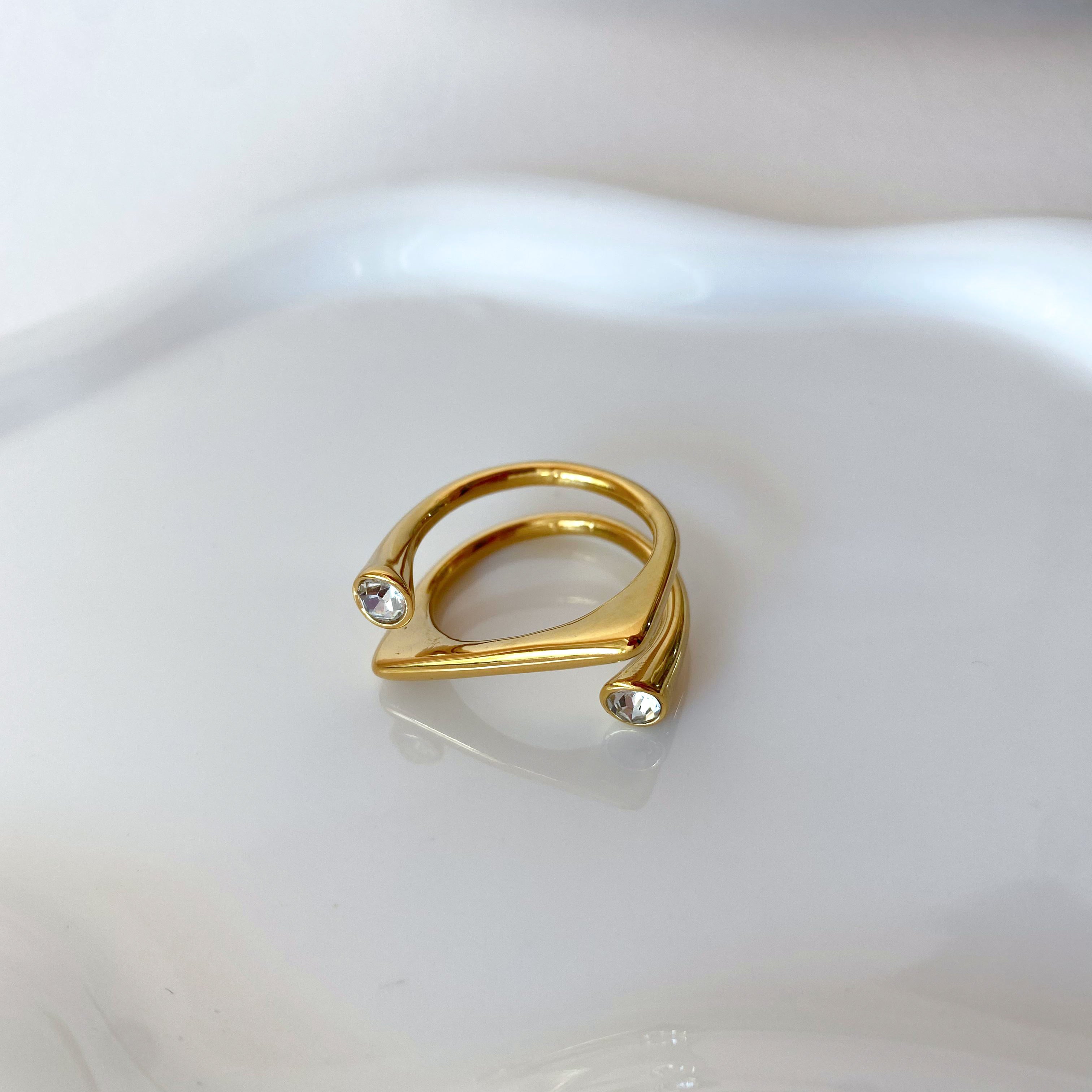 Golden Zircon Open Adjustable Steel Ring