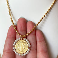 St Benedict Golden and Pearl Medal Necklace