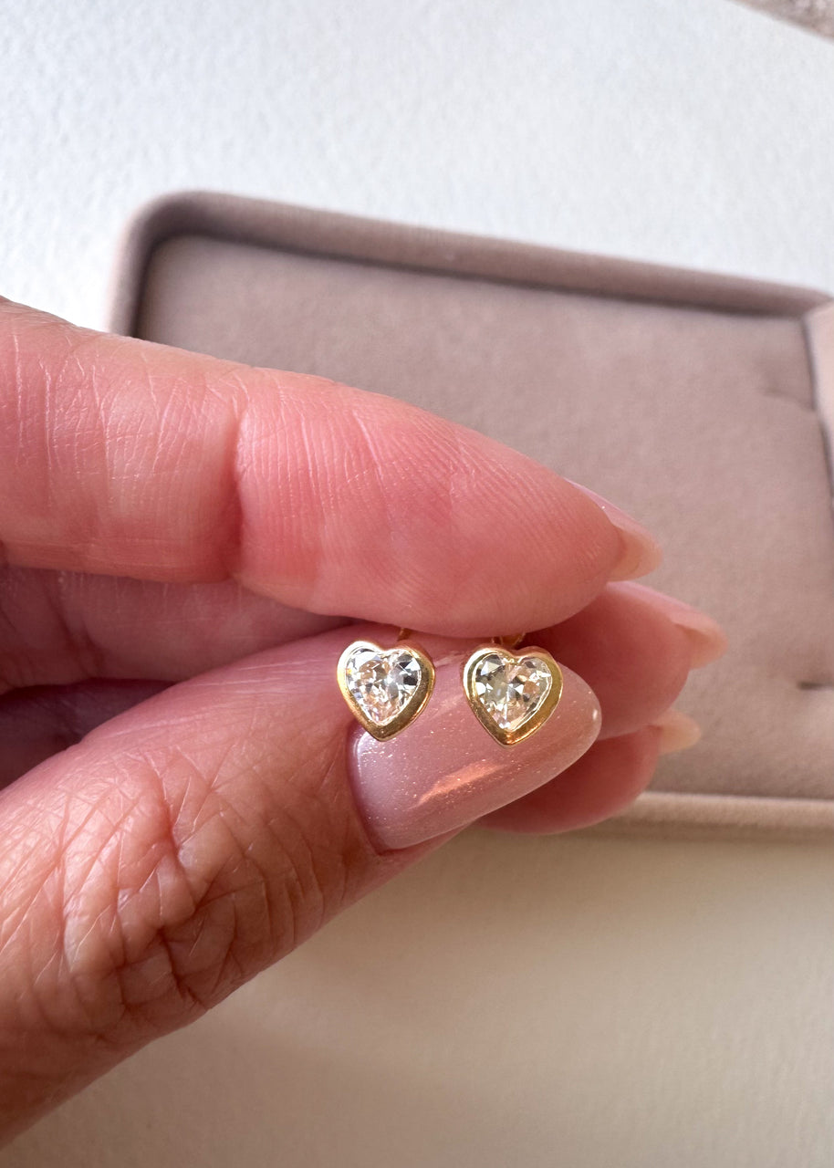 Heart Zircon 18k Solid Gold Earrings