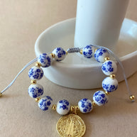 St. Benedict Blue & White Adjustable Bracelet
