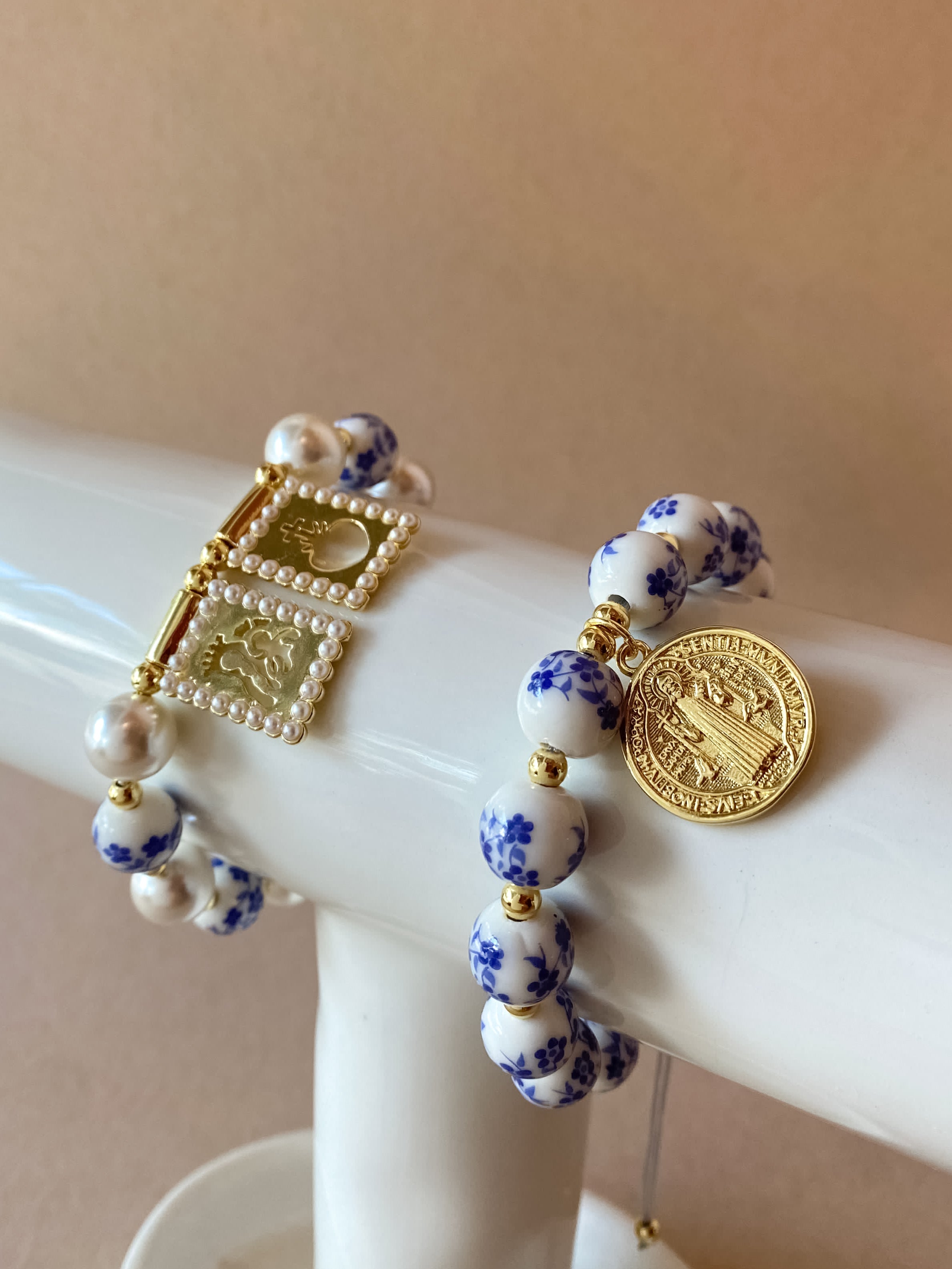 St. Benedict Blue & White Adjustable Bracelet