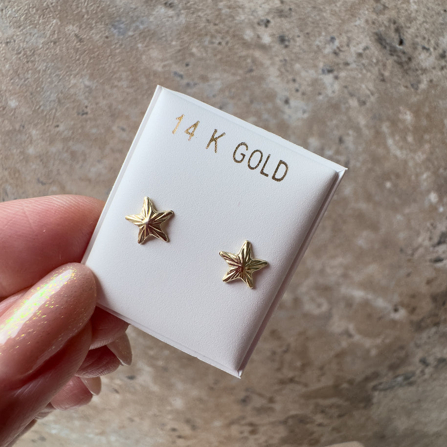 Stars Studs 14k Solid Gold Earrings