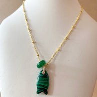 Green Malachite Stone Fish Charm and Turkish Necklace