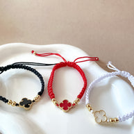 White, Red and Black Clovers Thread Adjustable Bracelets