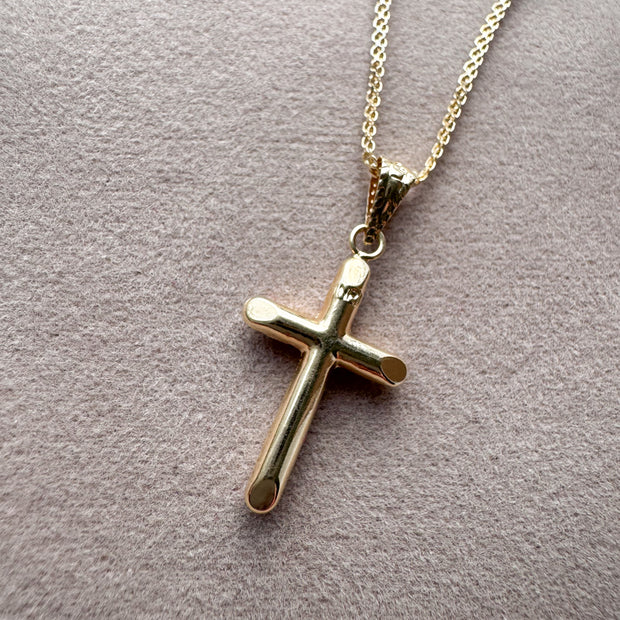 Cadena tejido chino + dije cruz liso 18k