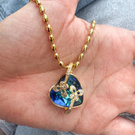 Shiny Blue Heart Necklace