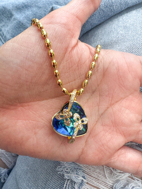 Shiny Blue Heart Necklace