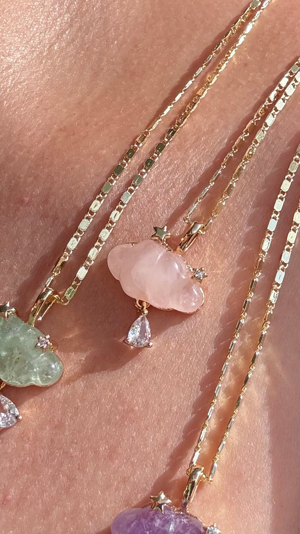 Cloud Raindrop Crystal Gems Golden Necklaces