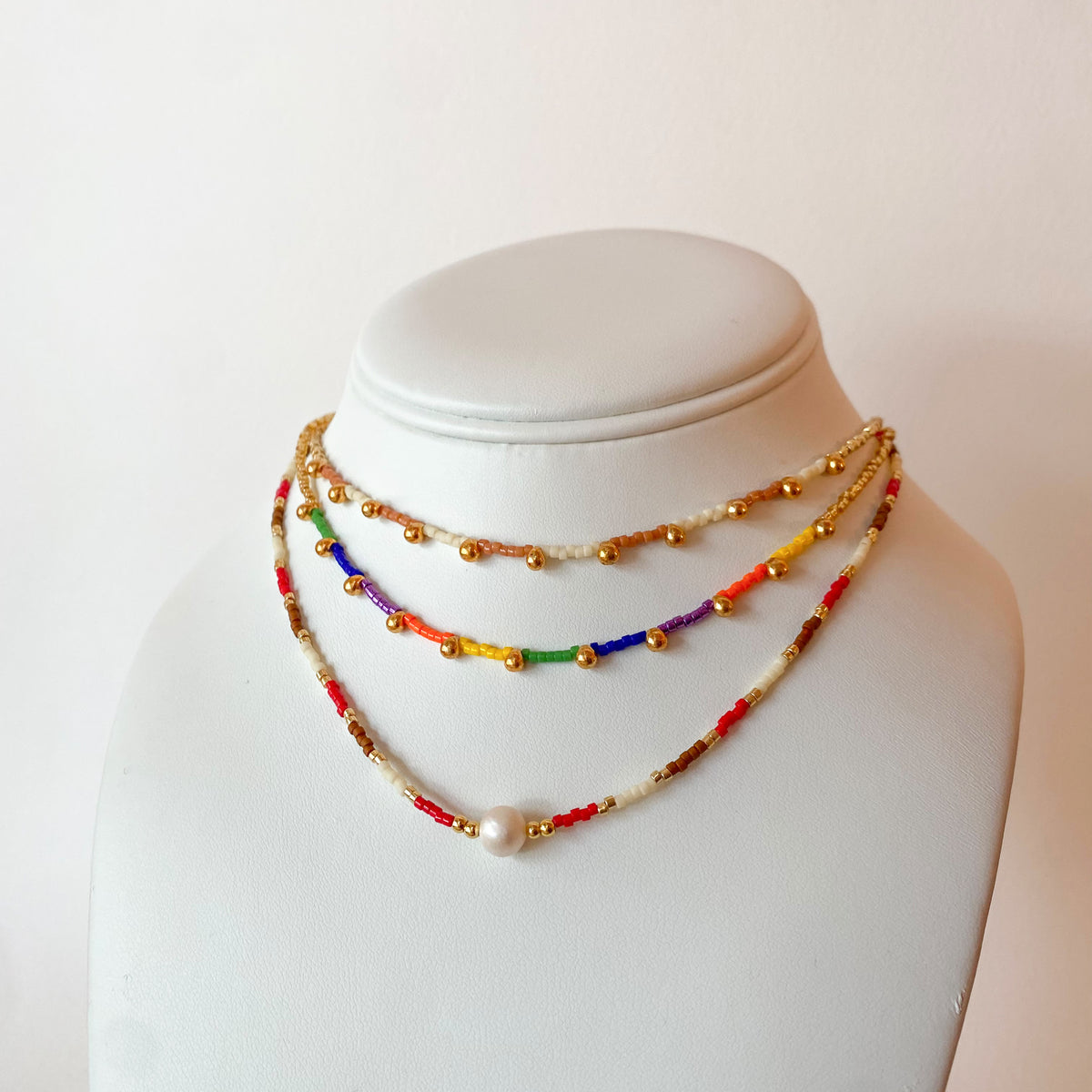 Variety of Multicolor Miyuki, Golden Beads and Pearls Choker Necklace