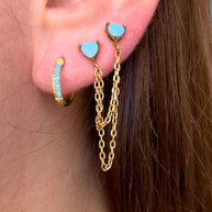 Blue Steel Little Hoops or 2 Hearts Chain Earrings