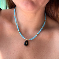 Black Onyx Oval Blue Beads Necklace