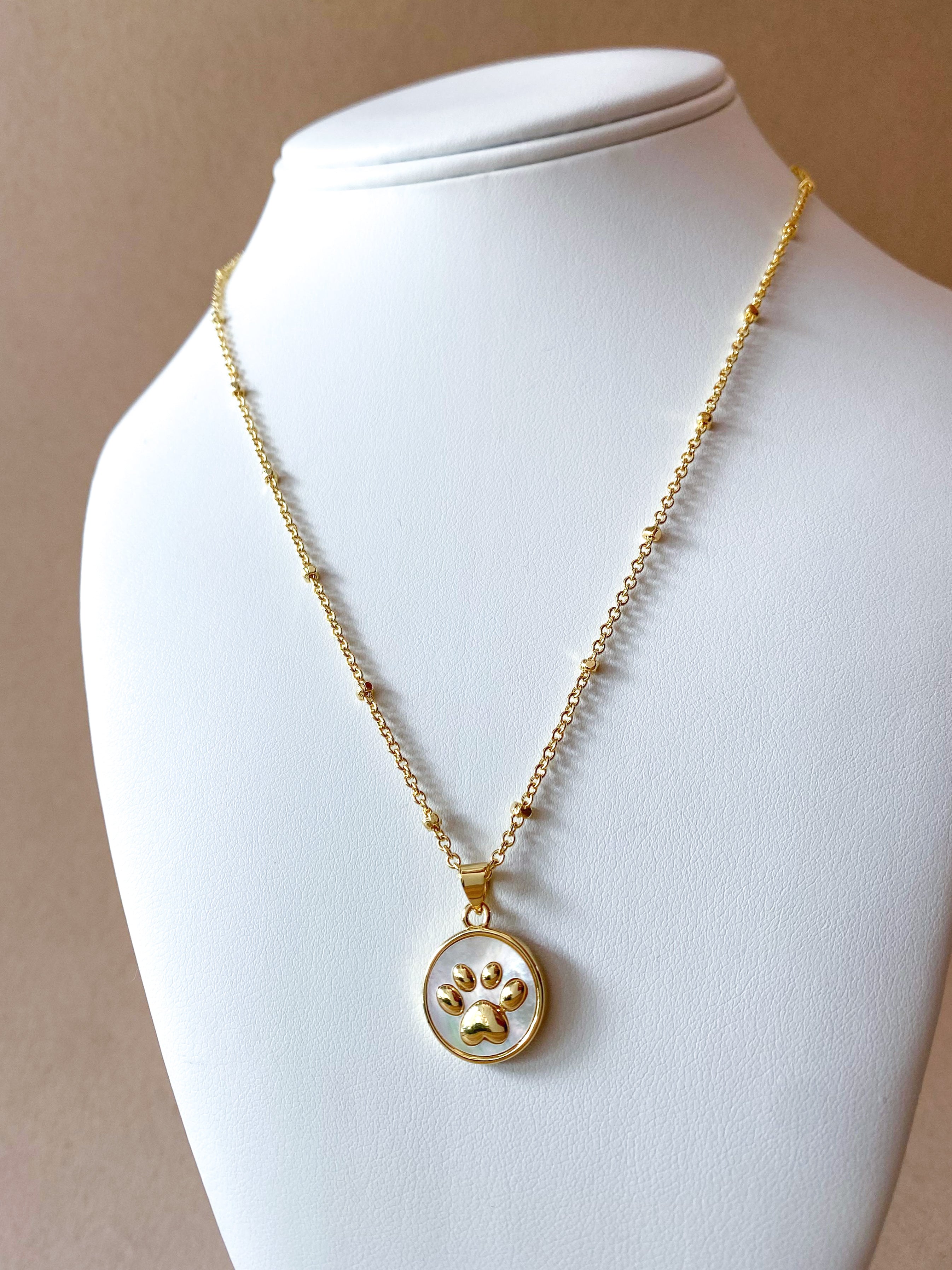 Dog Paw Mother Of Pearl Charm Necklace