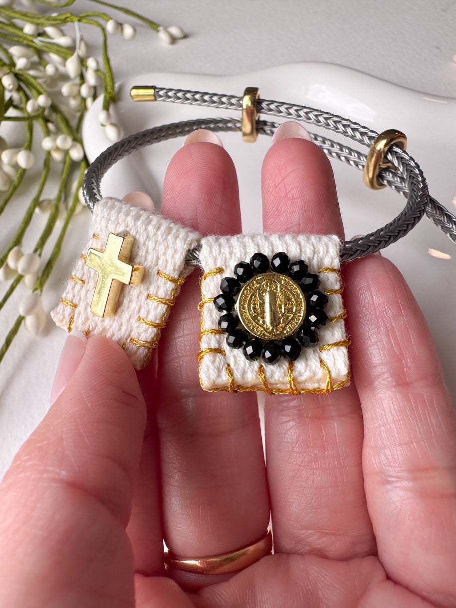 Black Crystals St. Benedict Scapular Adjustable Bracelet