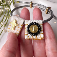 Black Crystals St. Benedict Scapular Adjustable Bracelet
